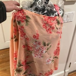 ONE Shoulder top light peach silky w/ sleeve ribbon tie at shoulder